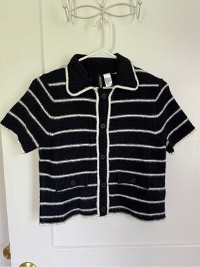 Striped Short Sleeve Sweater Top